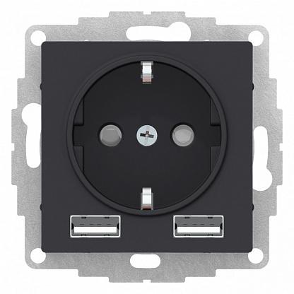 Механизм розетки  ATLASDESIGN 16А+USB A+A, механизм, КАРБОН
