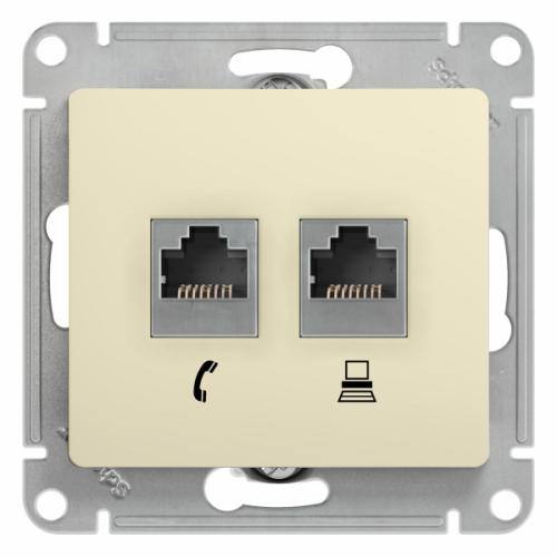 Розетка двойная RG11+ RJ45 кат 5е GLOSSA бежевая GSL000285