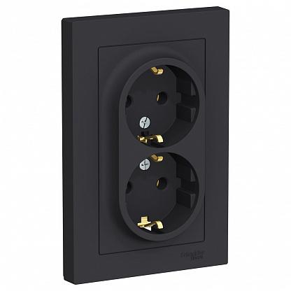 Розетка двойная  с/заземлением  карбон  16А AtlasDesign