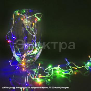 A-401 гирлянда светодиодная 3м, прозрачный провод, 34LED с контроллером IP20, MIX