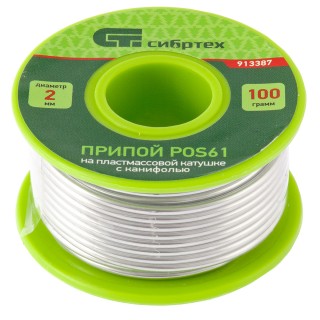 Припой с канифолью, D 2 мм, 100 г, POS61, на пластмассовой катушке Сибртех/913387