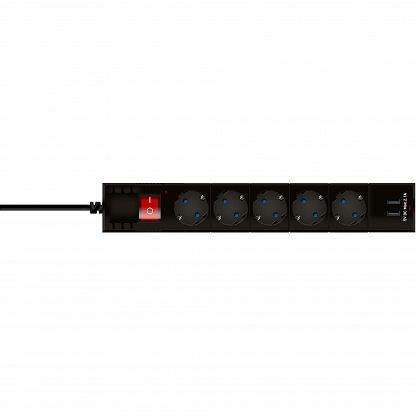 Сетевой фильтр Duwi 5 гнезд 5м с/з  с/ш  2 USB/черный***