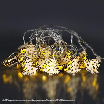 A-407 гирлянда светодиодная 5м, прозрачный провод, 20 LED с насадками белый(теплый), IP20
