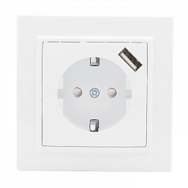 Розетка 1-я с заземлением со шторками с USB 2,1А/EKF/Stekker