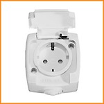 Розетка 1-я с/з наружная с крышкой белая IP44/Рондо/РА16-112Б-би***