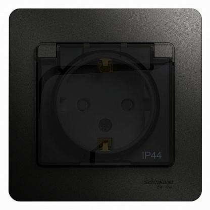 Розетка c заземлением с/ш с крышкой GLOSSA антрацит IP44  GSL000748