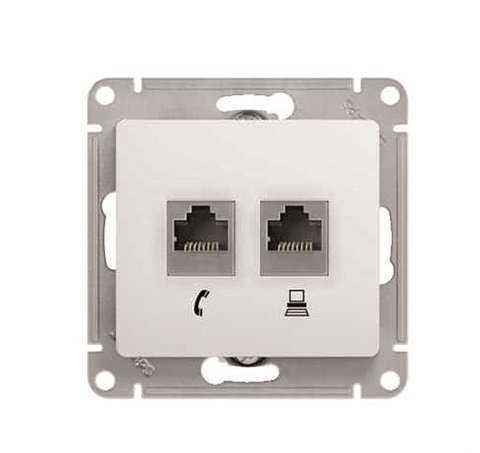 Розетка двойная RG11+RJ45 кат 5е GLOSSA белая GSL000185