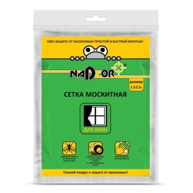Сетка москитная с крепежом для окон 1,5м*1,5м, белая NADZOR