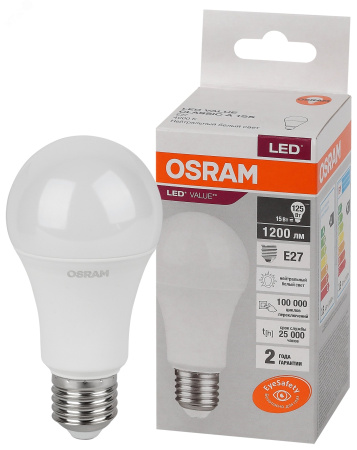 Лампа светодиодная А60 15W Е27/4000К/1200Лм/холодный свет/  OSRAM