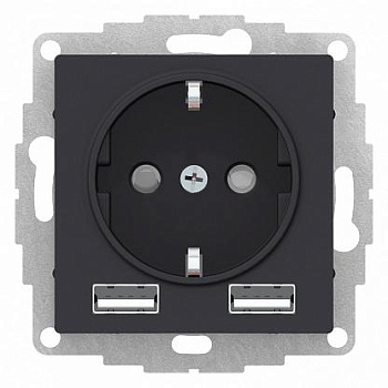 Механизм розетки  ATLASDESIGN 16А+USB A+A, механизм, КАРБОН