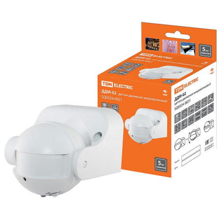 Датчик движения микроволновый ДДМ-02 1200Вт белый 180°/1-8м/IP44/TDM
