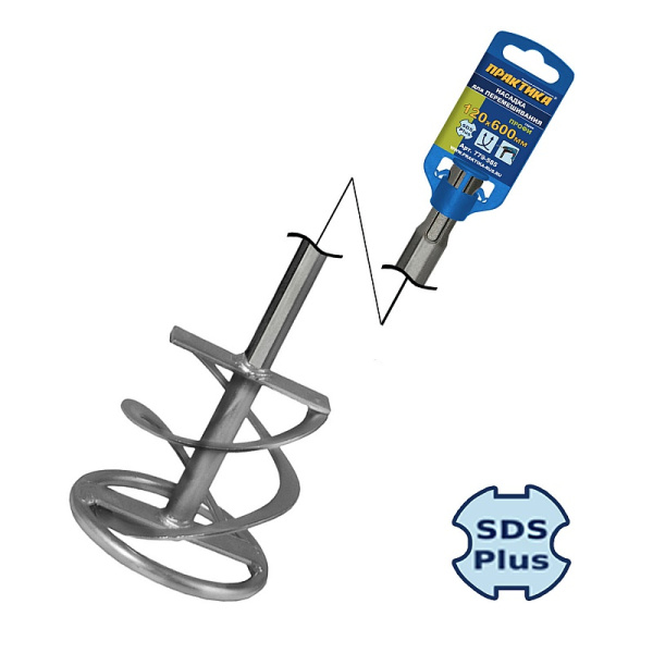 Насадка для перемешивания ПРАКТИКА хвостовик SDS-plus,120 х 600, гипс, клей для плитки/779-585