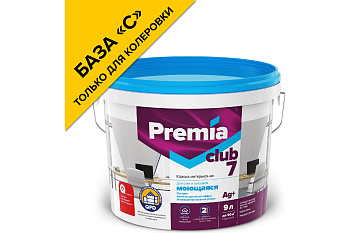 Краска для стен и потолков моющаяся Premia Club 7 белая база А 0.9 л