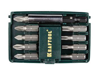 Набор бит KRAFTOOL 25мм (PH,PZ,TORX) с  адаптером, 10шт /26130-Н10