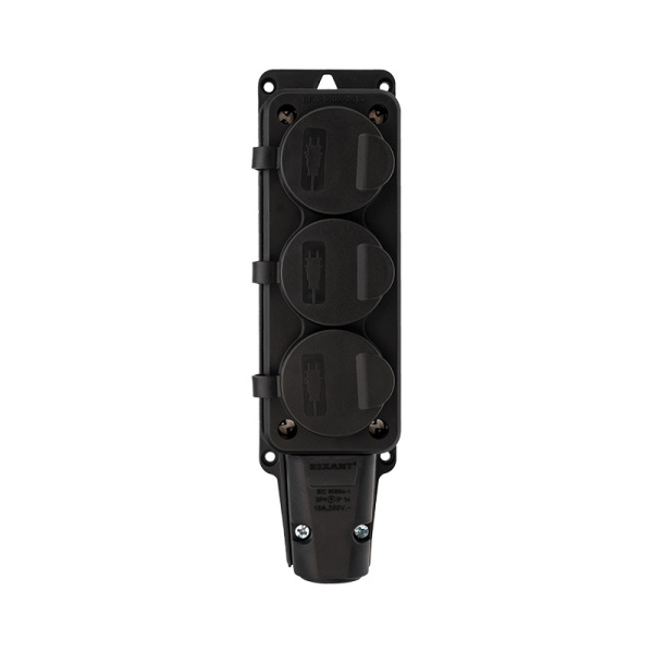Колодка 3-я наружная с/з с крышкой 16А IP54 220V каучук/REXANT