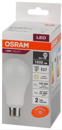 Лампа светодиодная А60 20W Е27/3000К/1600Лм/теплый свет/OSRAM