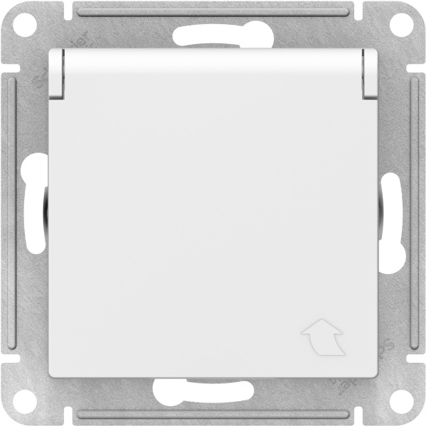 Розетка с/заземлением с/ш с крышкой белая 16А IP20 AtlasDesign