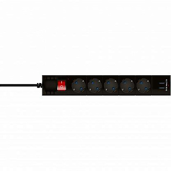 Сетевой фильтр Duwi 5 гнезд 5м с/з  с/ш  2 USB/черный***