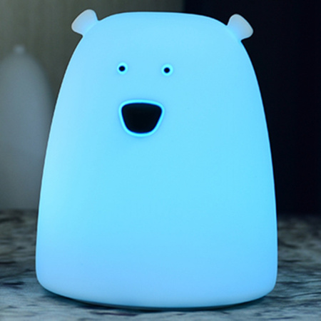 Ночник силиконовый  МИШКА LED голубой 3*ААА ***