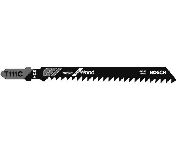 Пилки для лобзика по дереву, ДСП BOSCH T111 C, 74 мм, грубый рез, HCS