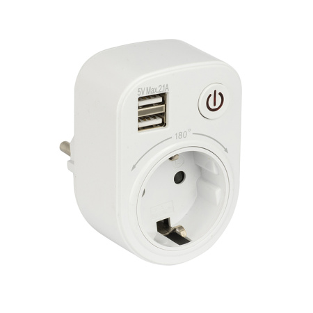 Переходник 1 гнездо с заземлением+USB разъем 2,1А с выключателем/EKF 