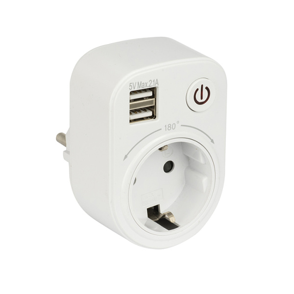 Переходник 1 гнездо с заземлением+USB разъем 2,1А с выключателем/EKF 