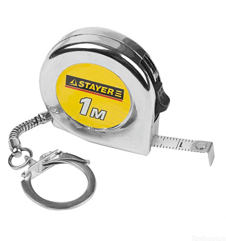Рулетка-брелок STAYER "STANDARD" "MINI", цвет хромовый, 1 м х6мм 34140-1