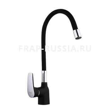 Смеситель для кухни F4453-04 Frap  с гайкой и гибким изливом черный хром 40мм