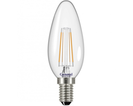 Лампа LED филамент свеча 10W Е14/4500К холодный цвет/General