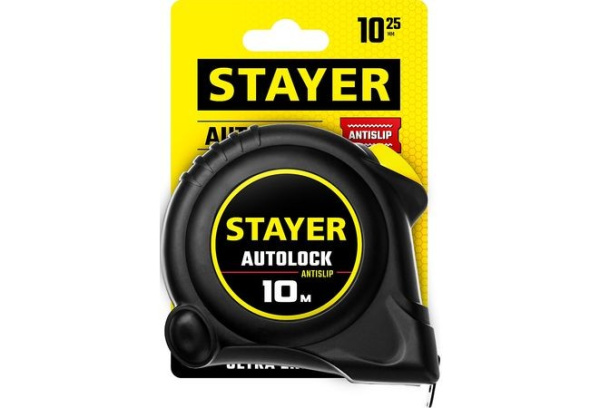 Рулетка STAYER "MASTER" "AUTOLOCK", 10мх25мм корпус с резиновым напылением, автостоп,/2-34126-10-25
