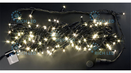 Гирлянда  300LED/желто-белый/  19мертов/ черный шнур 
