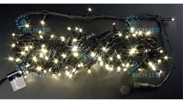 Гирлянда  300LED/желто-белый/  19мертов/ черный шнур 