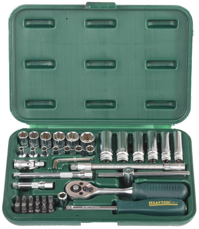 Набор KRAFTOOL Торцовые головки с присоединит квадратом, 1/4", 42 пр/27885-H42
