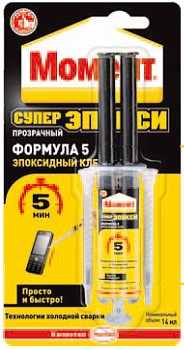 Клей "Момент Супер Эпокси" формула 5 прозр.в шприце 14 мл
