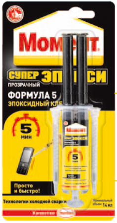 Клей "Момент Супер Эпокси" формула 5 прозр.в шприце 14 мл